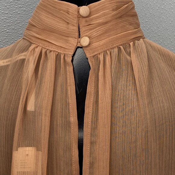 Anthropologie Women’s High-Neck Sheer Long-Sleeve Blouse – Rose Pink – Size XL - Picture 9 of 13